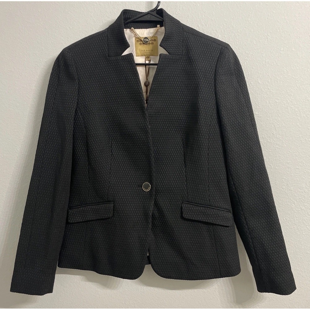 Ted Baker London Womens Blazer Size 4 Black Textured Lined One Button